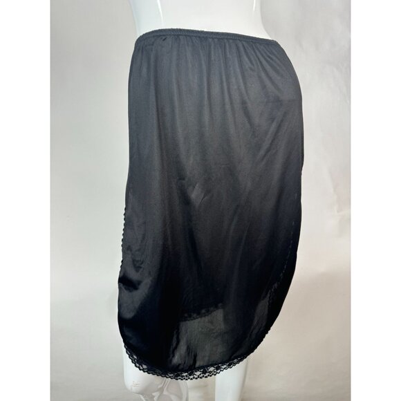 Vintage Vanity Fair Black Half Slip Size Small With Lace Trim & Elastic Waist - Picture 15 of 16